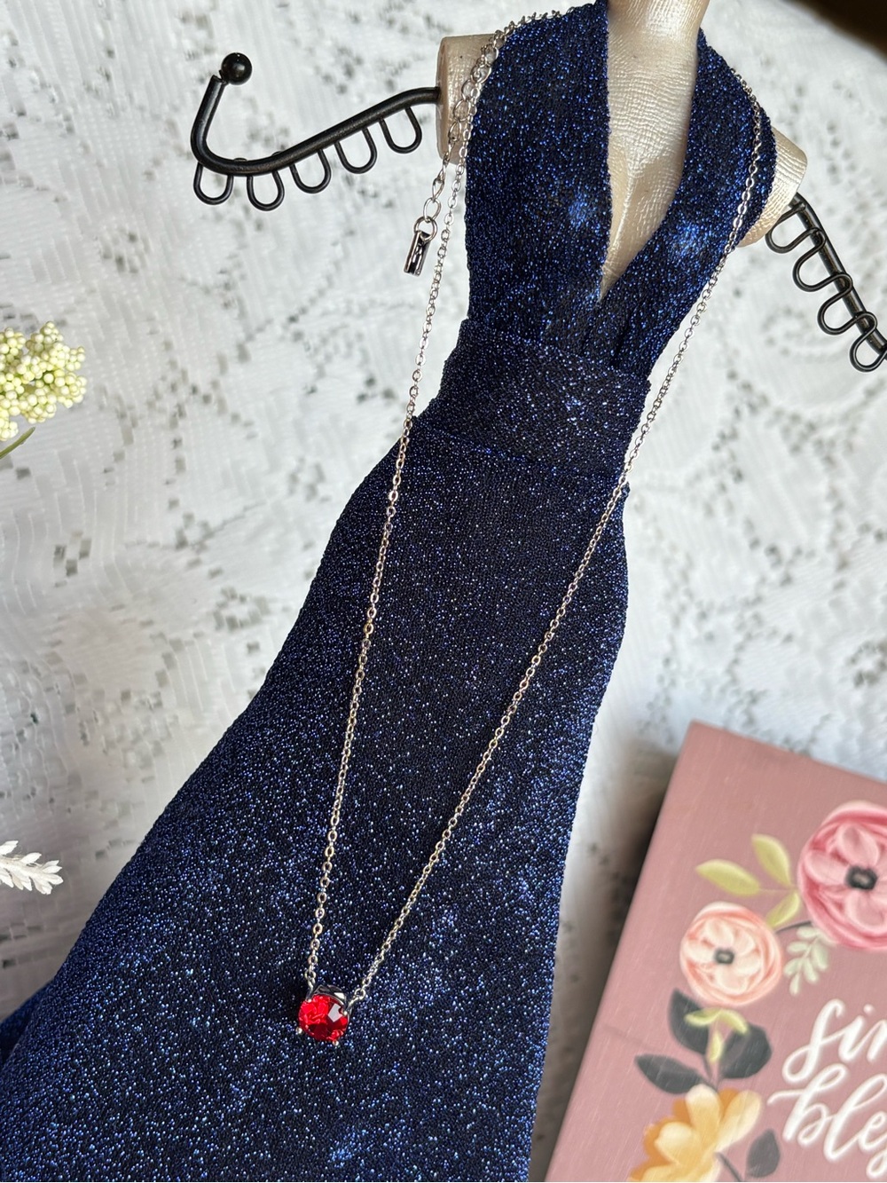 Park Lane Impression Red Crystal Solitaire Necklace Silver Setting Dainty Chain - Picture 7 of 9